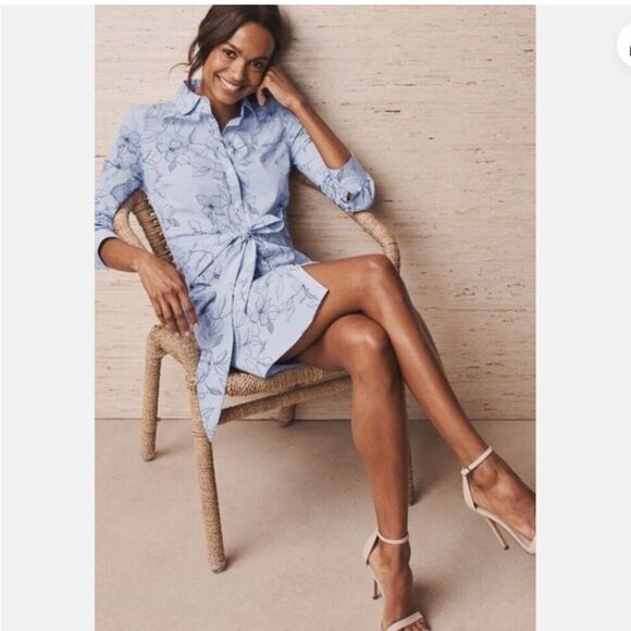 UNTUCKit Dresses & Skirts - UNTUCKit For Her Shirt Dress Women's 2 Lily Blue Floral Belted Long Sleeve